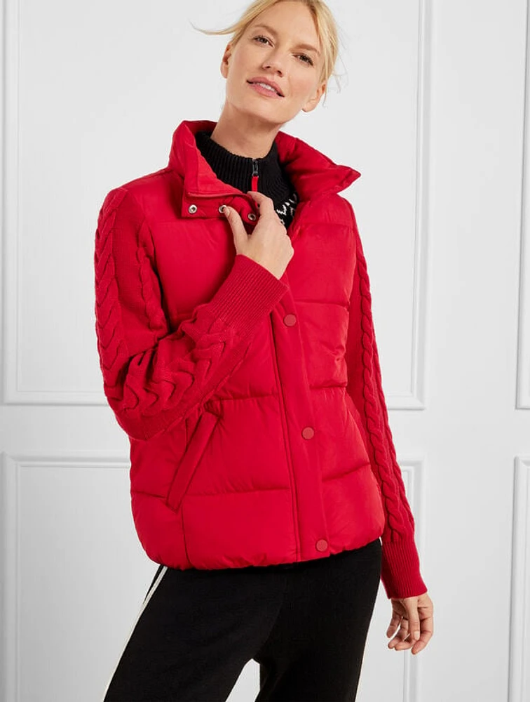 Cable Knit Sleeve Puffer Jacket