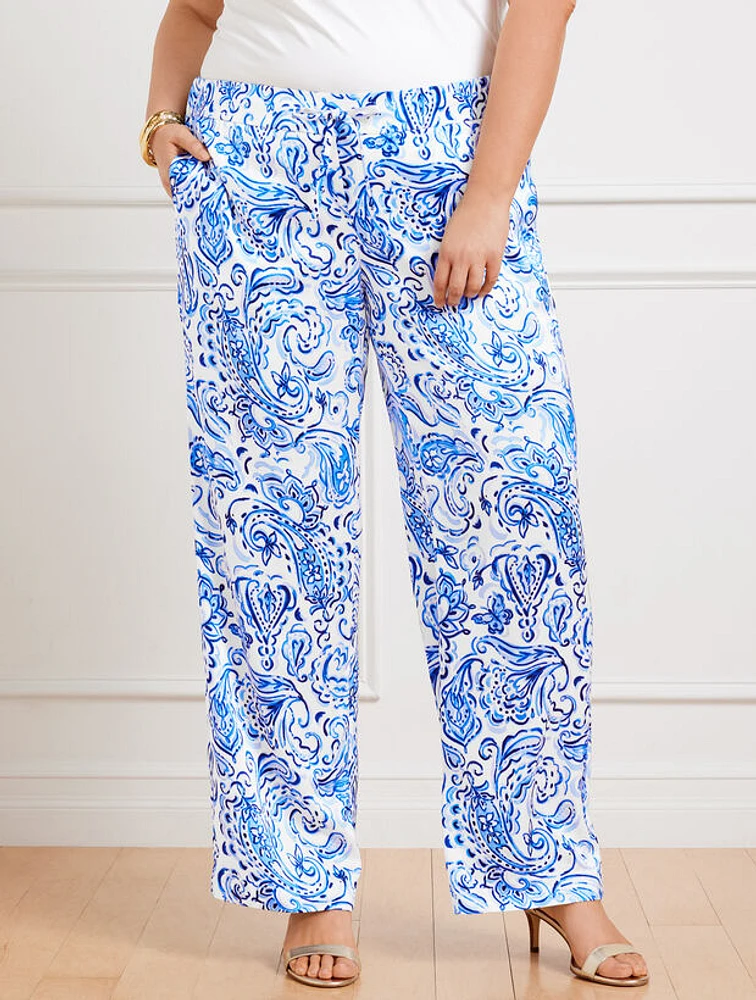 Satin Wide Leg Pants - Painted Paisley