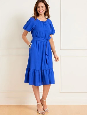 Puff Sleeve Seersucker Fit & Flare Dress