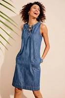 Denim Lace Up Shift Dress