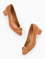 Kayla Buckle Block Heel Nappa Pumps