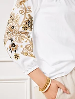 Embroidered Blouson Sleeve Top