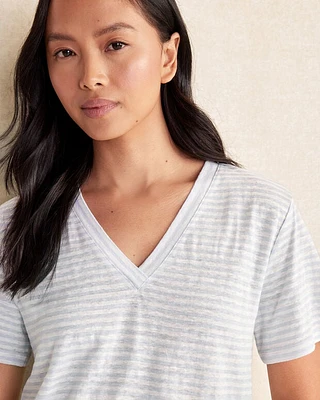 Linen Jersey Striped V-Neck Tee