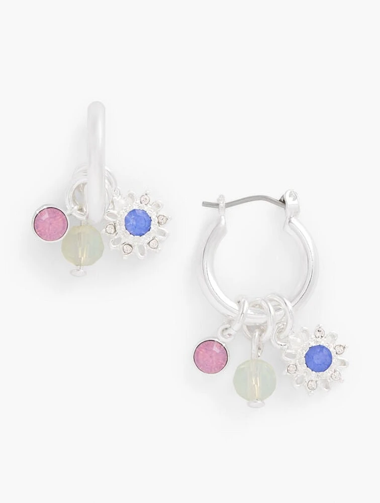 Sparkling Starburst Charm Hoop Earrings