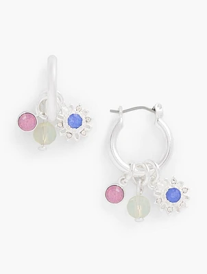 Sparkling Starburst Charm Hoop Earrings