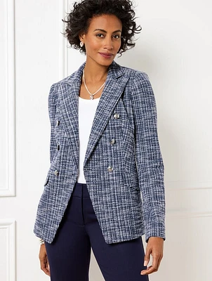 Knit Tweed Double Breasted Blazer