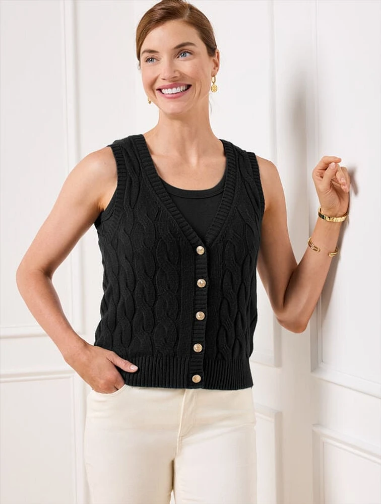 Cable Knit V-Neck Sweater Vest