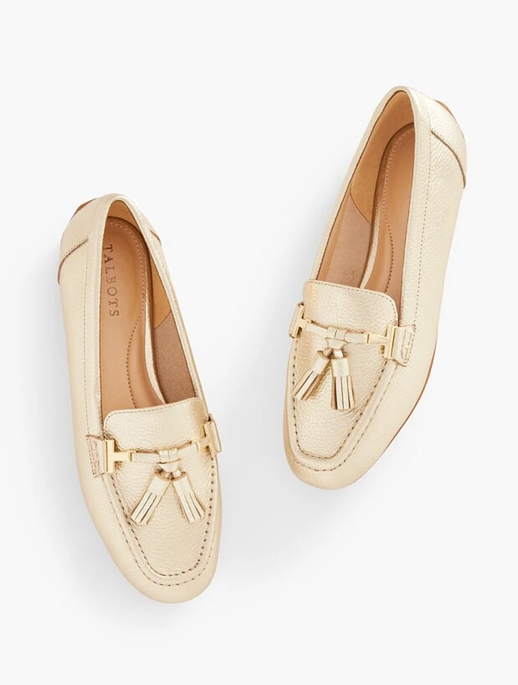 Jessie Tassel Leather Driving Moccasins - Metallic