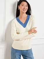 Contrast Trim Smooth Cotton Pullover