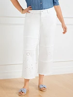 Pieced Embroidered Crop Wide Leg Jeans