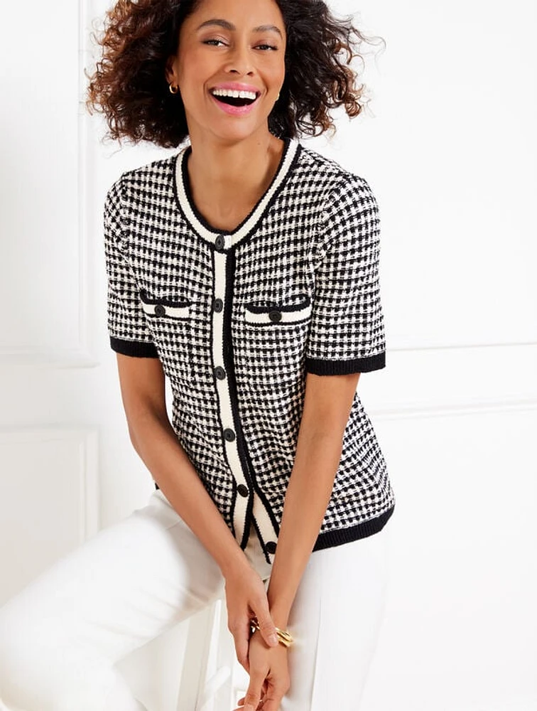 Short Sleeve Cardigan - Check Jacquard