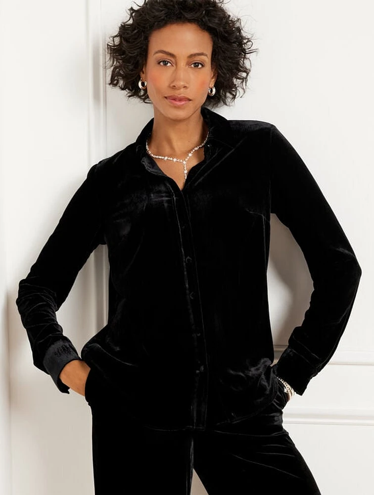 Effortless Velvet Slim Fit Button Front Shirt