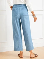 Pull-On Wide Leg Crops - Chambray