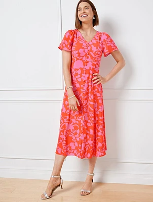 Flutter Sleeve Crepe Dress - Silhouette Garden