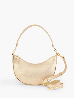 Metallic Pebble Leather Crescent Shoulder Bag