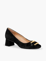 Carlye Bamboo Buckle Suede Pumps