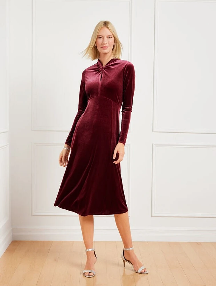 Velvet Draped Neck Midi Dress