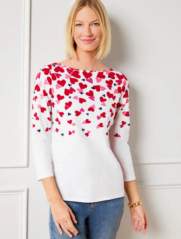 Bateau Neck Tee - Scattered Hearts