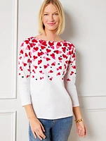 Bateau Neck Tee - Scattered Hearts