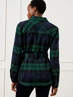 Tie Waist Shirt Jacket - Snowfall Plaid