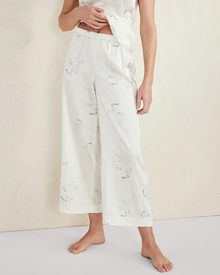 Washable Silk Delicate Floral Cropped Wide Leg Pants