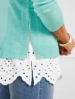 Eyelet Hem Mockneck Pullover