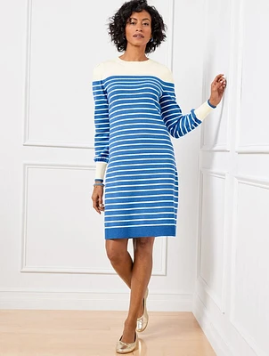 Puff Sleeve Sweater Dress - Breton Stripe