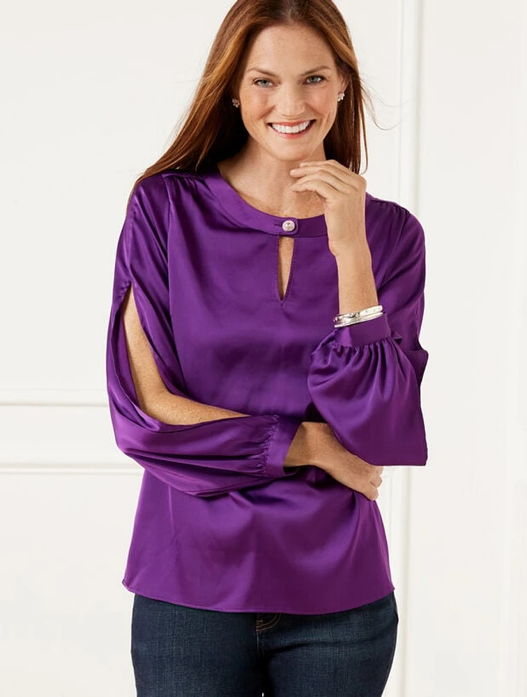 Slit Sleeve Soft Satin Charmeuse Top