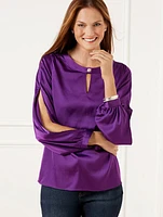 Slit Sleeve Soft Satin Charmeuse Top