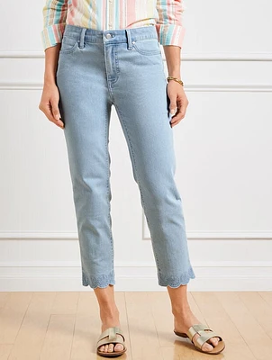 Scallop Hem Crop Straight Leg Jeans - Shelby Wash