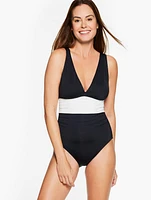 Sun Ocean Sand V-Neck One Piece - Colorblock