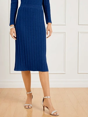 Metallic Ribbed Midi Sweater Skirt