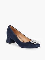 Carlye Embellished Buckle Suede Pumps