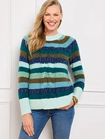 Mixed Cable Knit Crewneck Sweater - Stripe