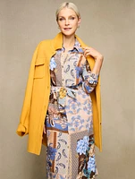 Tie Waist Shirtdress - Floral Geo Patchwork