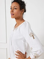 Palm Embellished Linen Cotton Popover