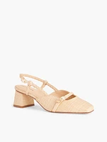 Carlye Buckle Block Heel Raffia Pumps