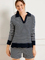 Cotton French Terry Johnny Collar Pullover - Wander Stripe