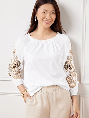 Embroidered Blouson Sleeve Top