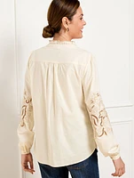 Embroidered Sleeve Poplin Top