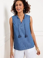 Denim Ruffle Trim Shell