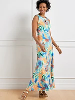 Jersey Maxi Dress - Gathered Leaves