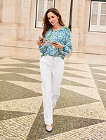 Flare Leg Pintuck Jeans - White