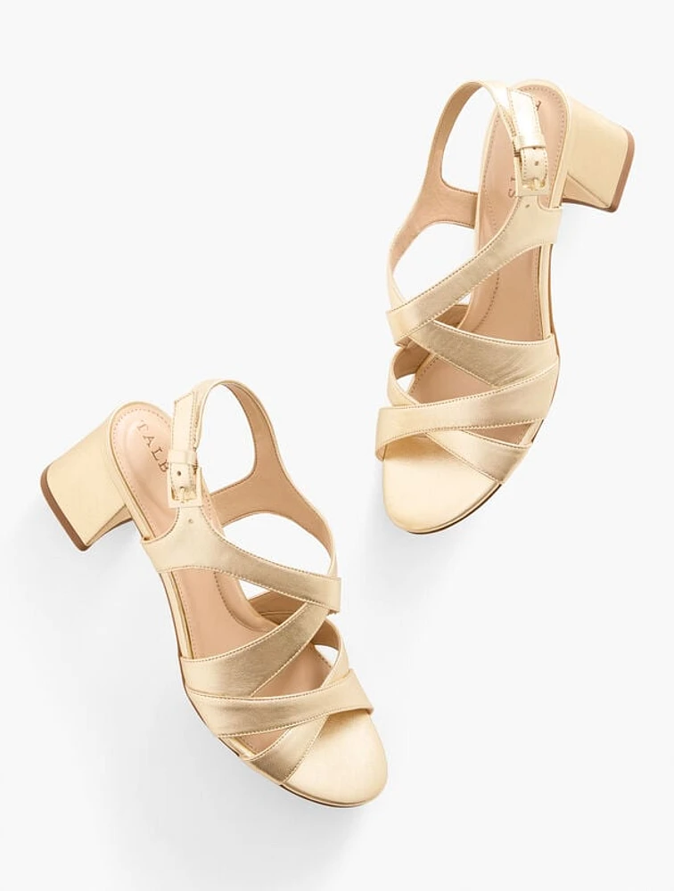 Millie Straps Metallic Nappa Block Heel Sandals