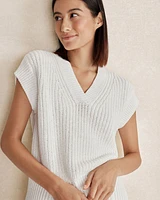 Organic Cotton Linen Shaker Stitch V-Neck Sweater