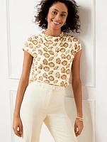 Draped Neck Top - Flower Deco