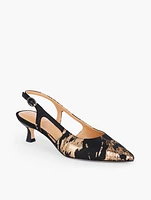 Sylvie Slingback Flare Heels - Metallic Floral Jacquard