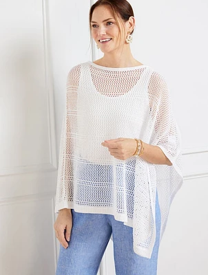 Linen Blend Open Stitch Poncho