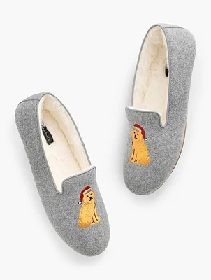 Fireside Embroidered Slippers - Golden Retriever