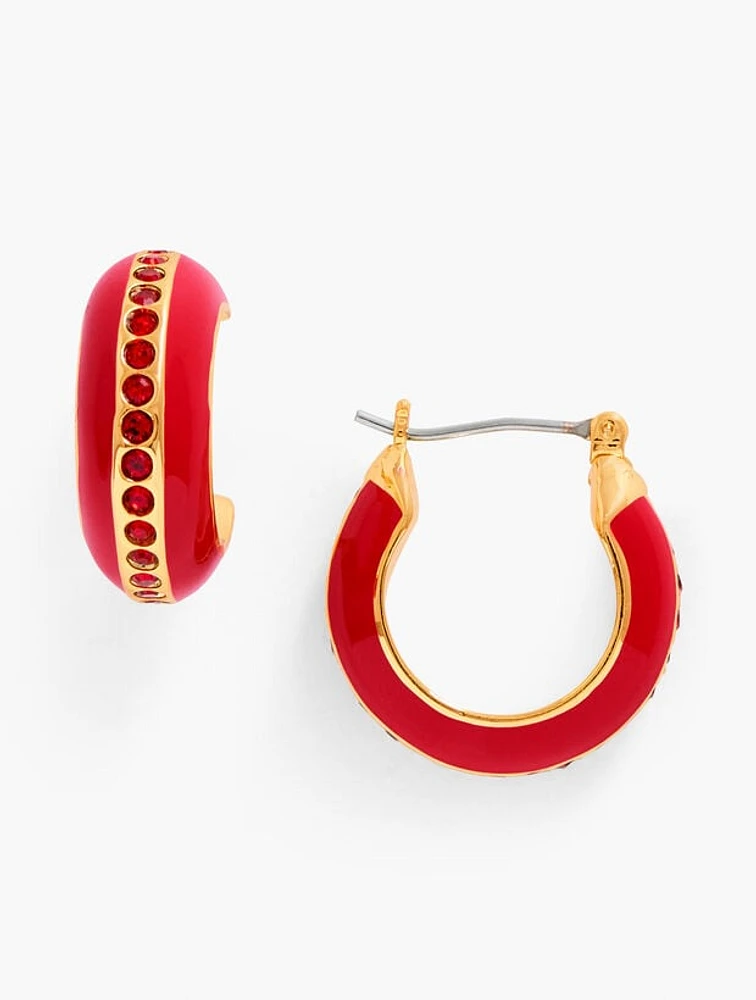 Enamel Pavé Hoop Earrings